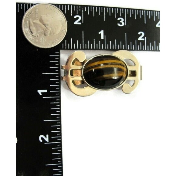 Dollar Sign Money Clip Imitation Tiger Eye Stainless Steel Cash ID Holder - Picture 8 of 10